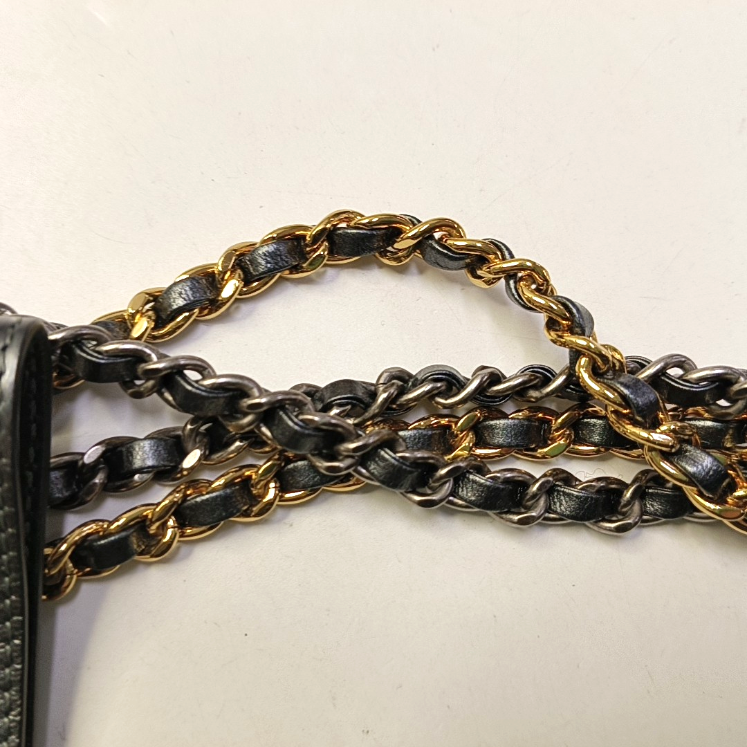 CHANEL GABRIELLE Small size deep grey leather quilted V pattern Gabrielle bag shoulder bag crossbody bag with gold silver ruthenium hardware 28 opening and removable shoulder strap-(SKU)-943365638