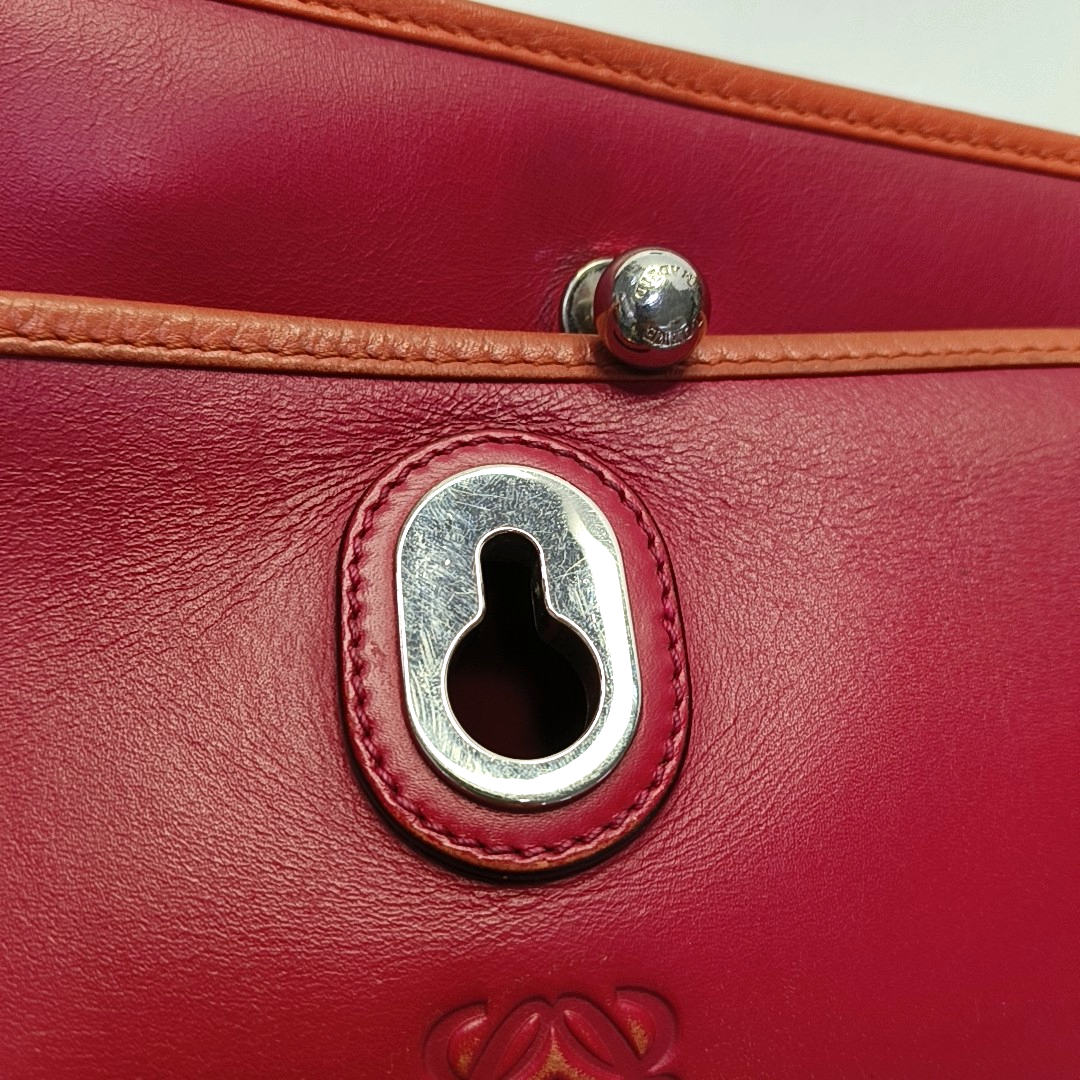 LOEWE Fuchsia Cowhide Single Shoulder Bag Crossbody Silver Hardware Removable shoulder strap-(SKU)-945199210