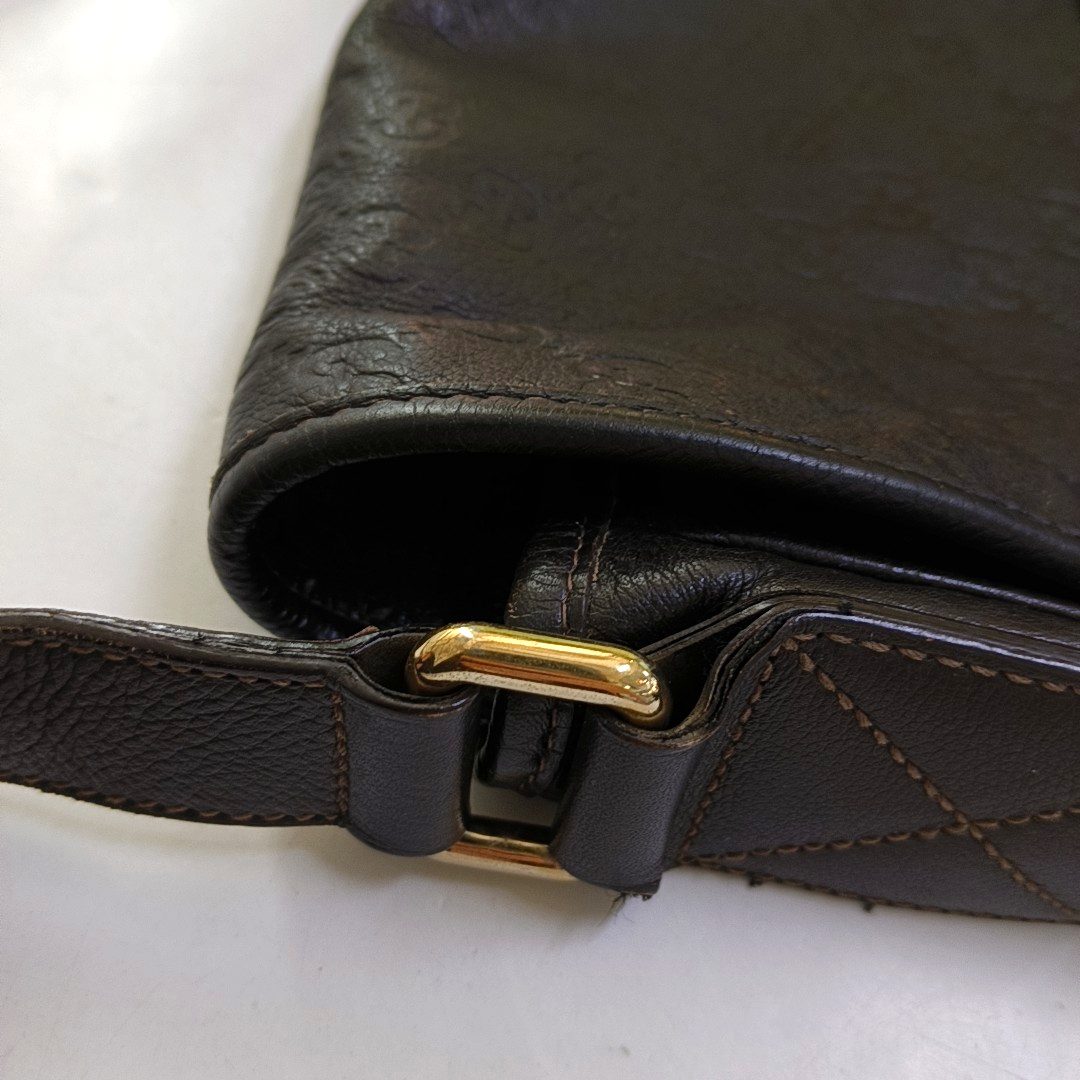 GUCCI Dark Brown Cowhide Monogram Stamped Crossbody Bag Single Shoulder Bag Golden hardware-(SKU)-958917159