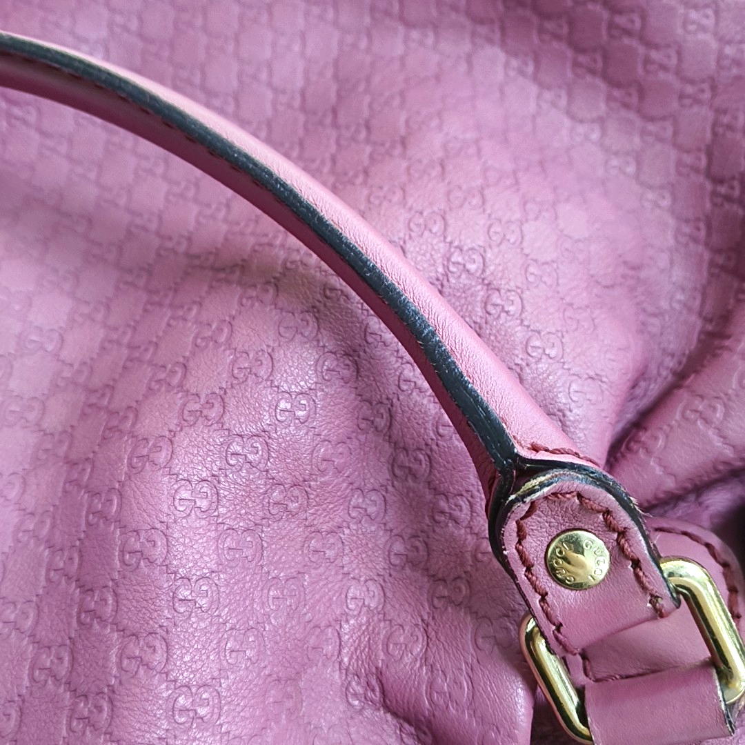 GUCCI Sukey Pink Cowhide Old Flower Embossed Handbag Golden hardware-(SKU)-948483016