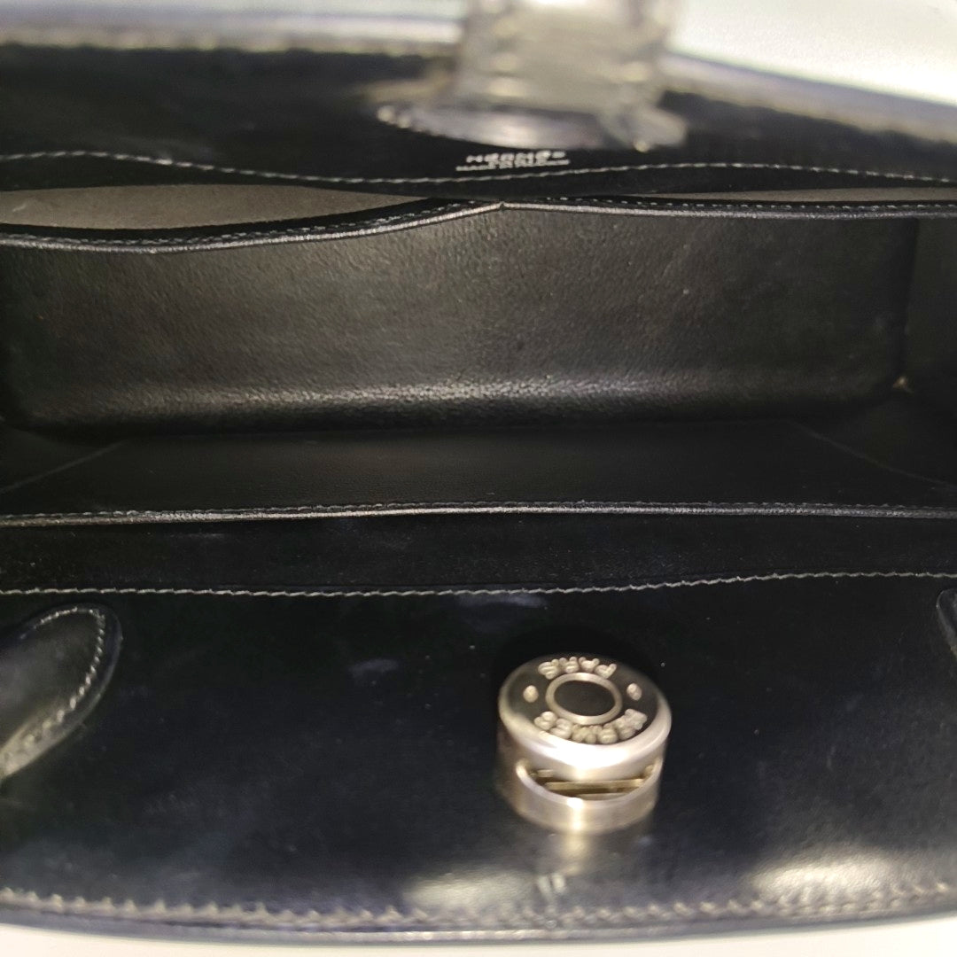 HERMÈS Dalvy, black BOX leather handbag, silver hardware, vintage model-(SKU)-968352892