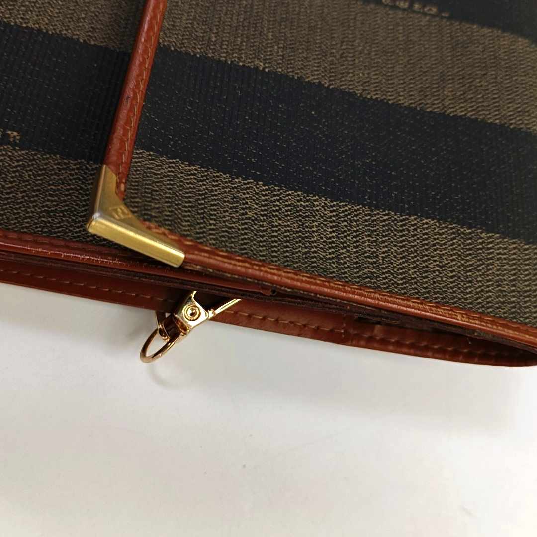 FENDI Pequin Brown Coated Canvas Handbag Golden hardware Vintage model-(SKU)-946207917