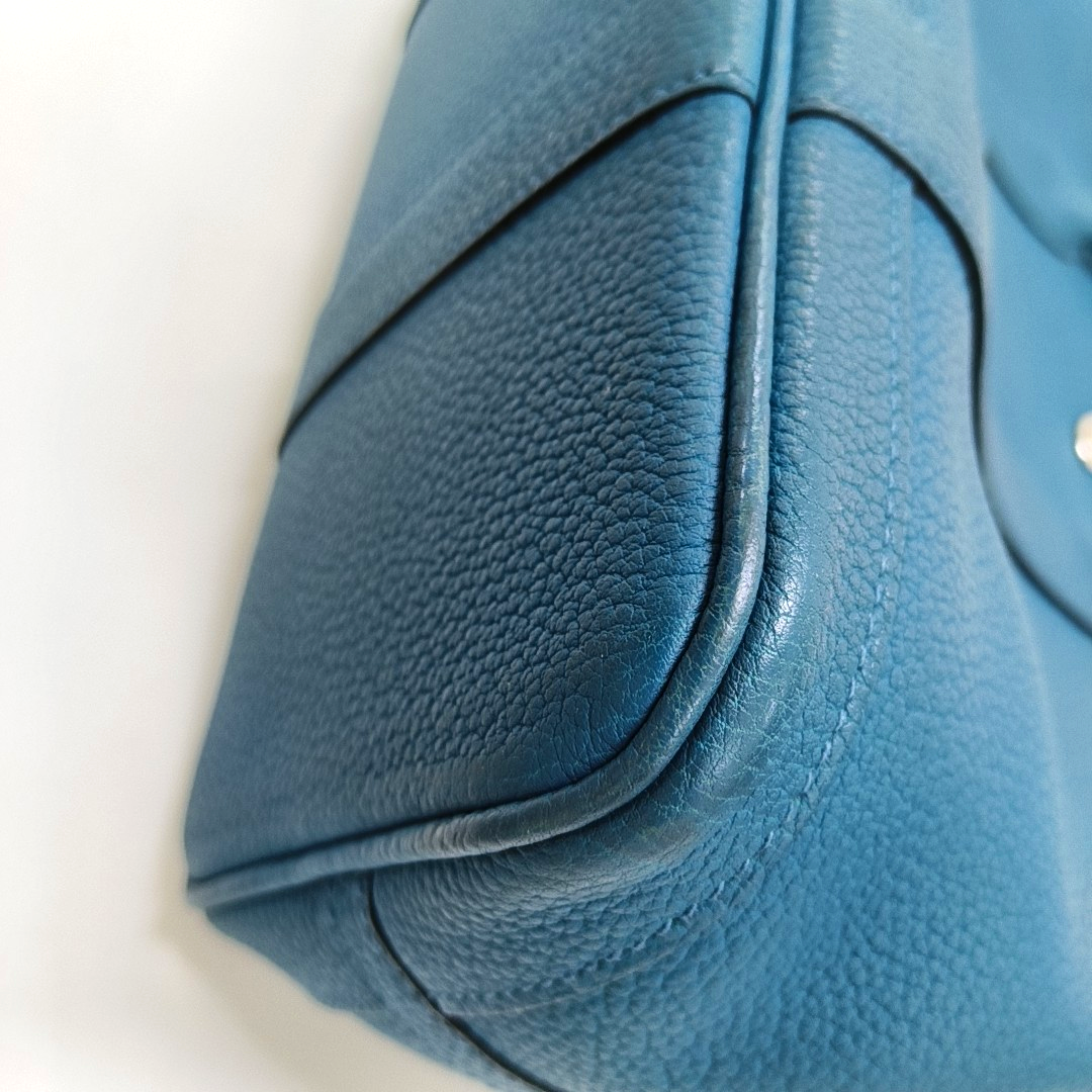 HERMÈS Garden Party 30 Duck Blue Negonda Small Bull Leather Tote Handbag with Silver Hardware-(SKU)-957462483