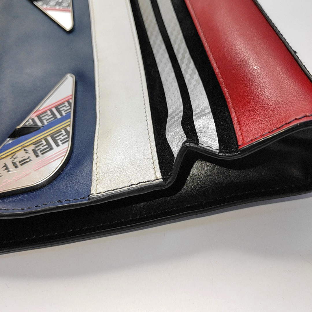 FENDI Monster Dark Blue Cowhide Mini Monster Patchwork Handbag Silver Hardware-(SKU)-937769210