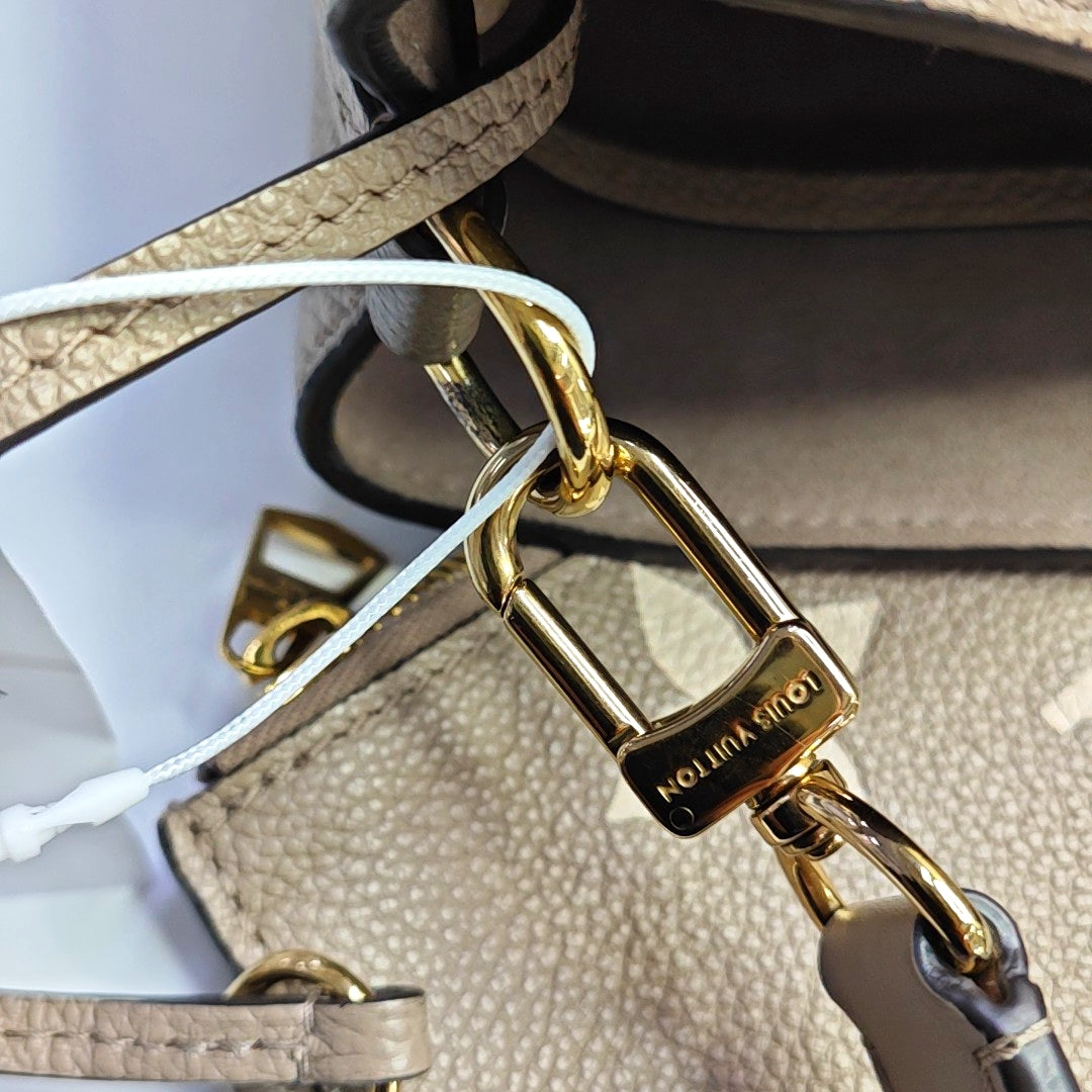 LOUIS VUITTON NÉONOÉ Medium Grey Calfskin Monogram Embossed Bucket Bag Shoulder Bag Tote Bag Crossbody Bag Gold Hardware 2 Removable Straps Pockets Included-(SKU)-969940644