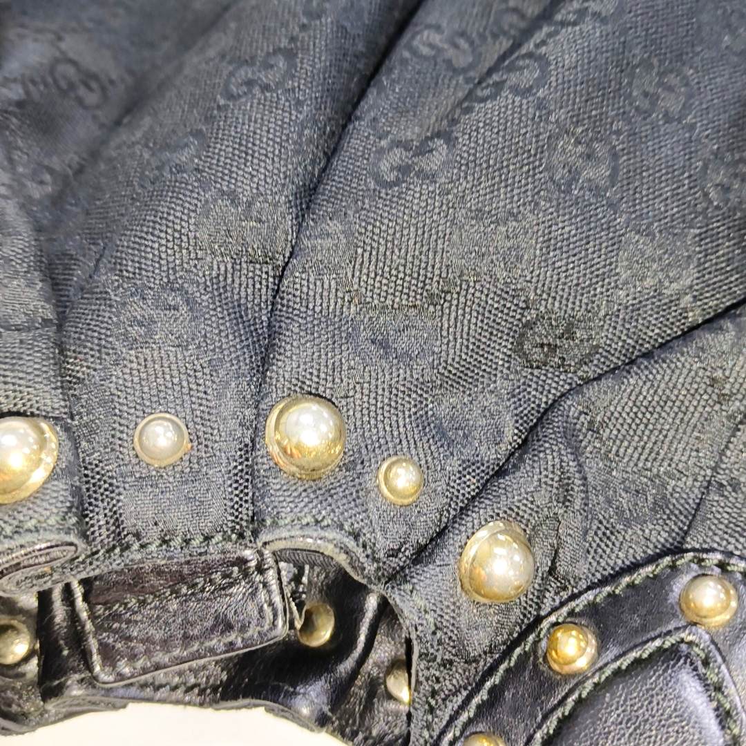 GUCCI Black Canvas Monogram Studs Handbag, Single Shoulder Bag Golden hardware-(SKU)-929188406