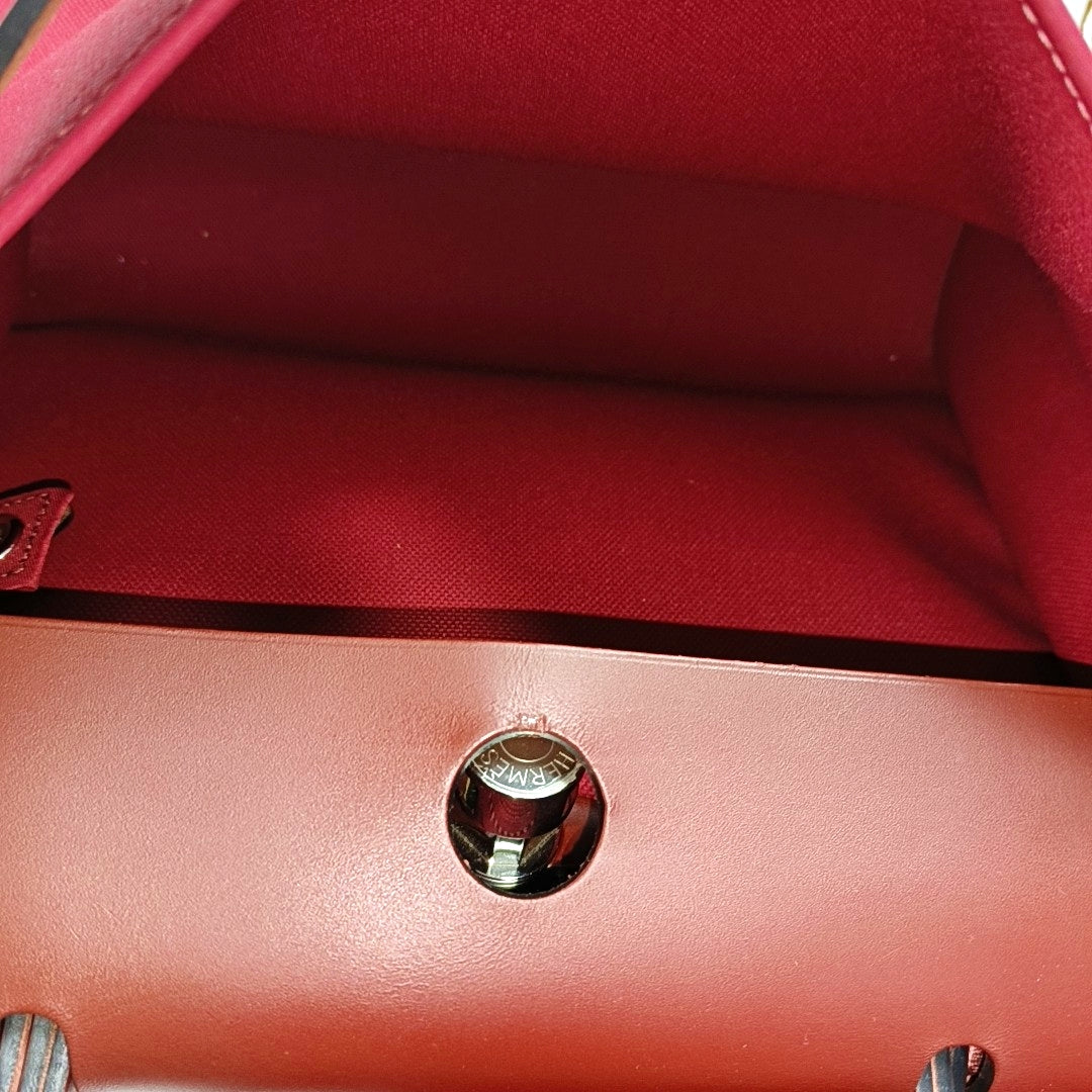 HERMÈS Herbag 31 Hermes Red Canvas Shoulder Bag Handbag Silver Hardware Y Engraving Removable Strap-(SKU)-970274118