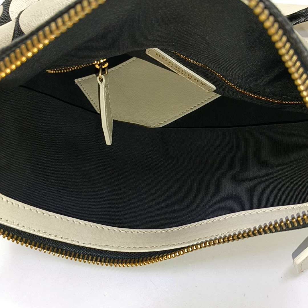 BURBERRY White Canvas Embroidered Single Shoulder Bag Crossbody Bag Handbag Golden hardware Removable shoulder strap-(SKU)-956284487