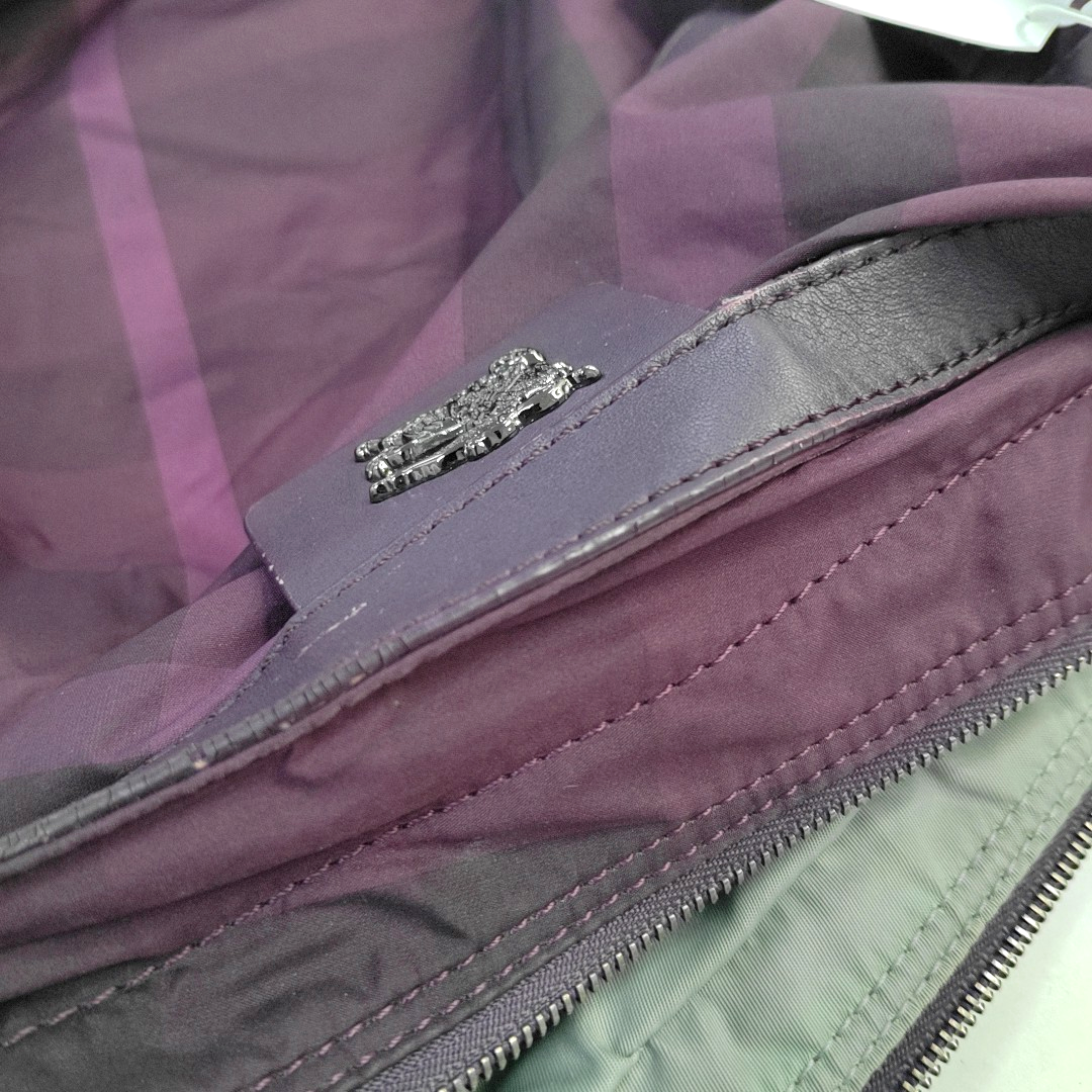 BURBERRY Buckleigh Purple Nylon Printed Single Shoulder Bag Handbag Black hardware-(SKU)-955908174