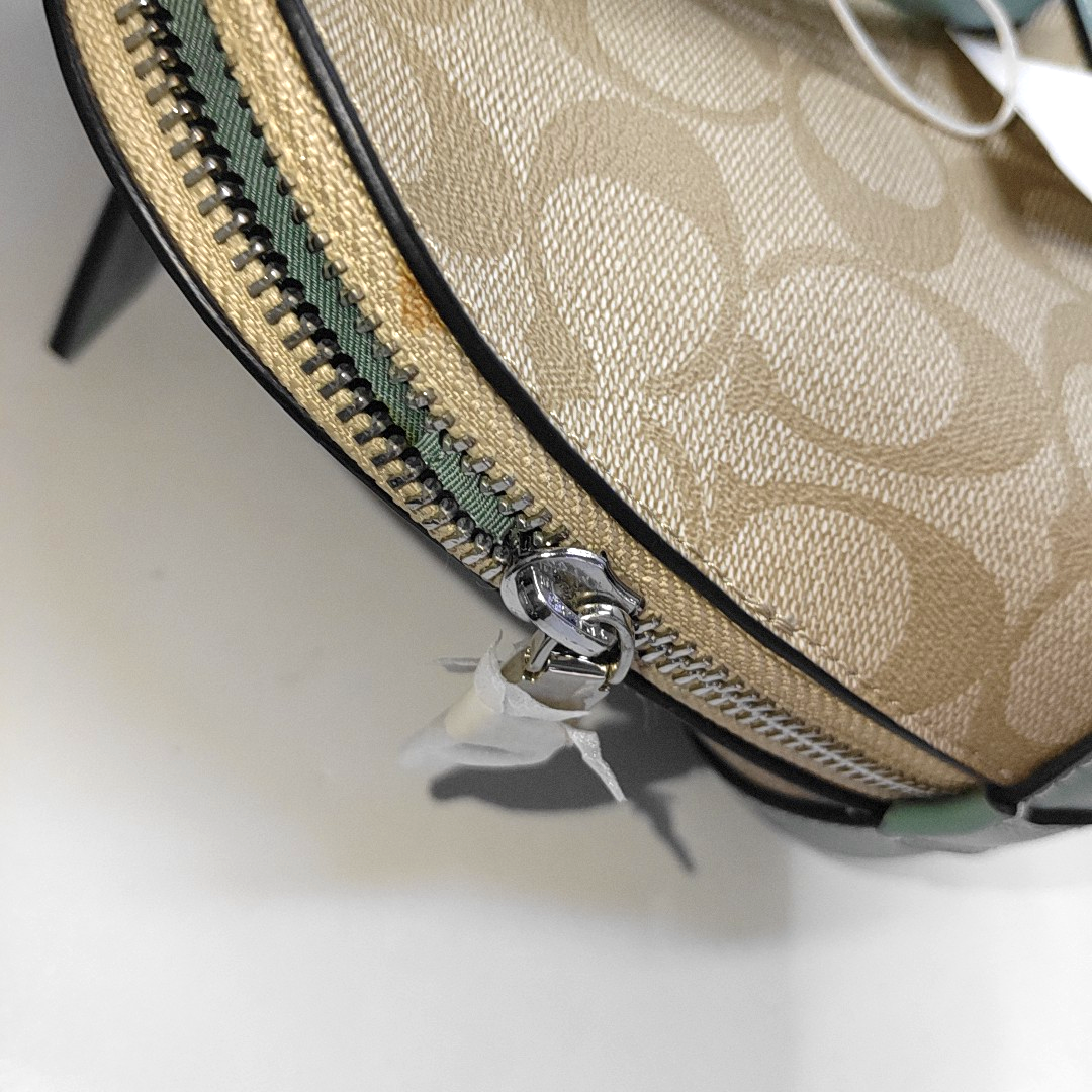COACH SIERRA Khaki Coated Canvas Monogram Single Shoulder Bag Crossbody Tote Bag Silver Hardware Removable shoulder strap-(SKU)-942239694