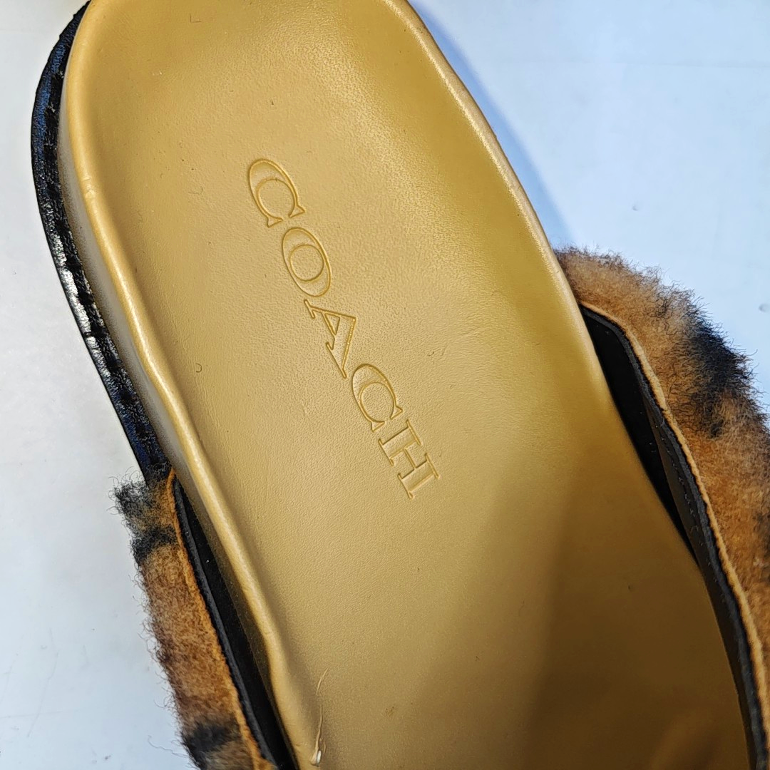 COACH 36.5code Summer Dark Brown Fabric Women's Mid Heel Slippers-(SKU)-942946277