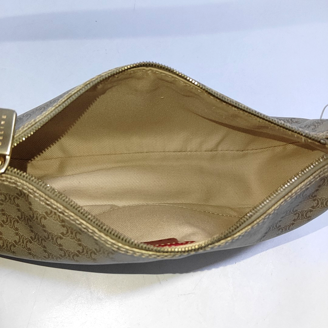 CELINE Khaki Coated Canvas Triumph Grained Shoulder Bag Handbag Golden hardware-(SKU)-942940158