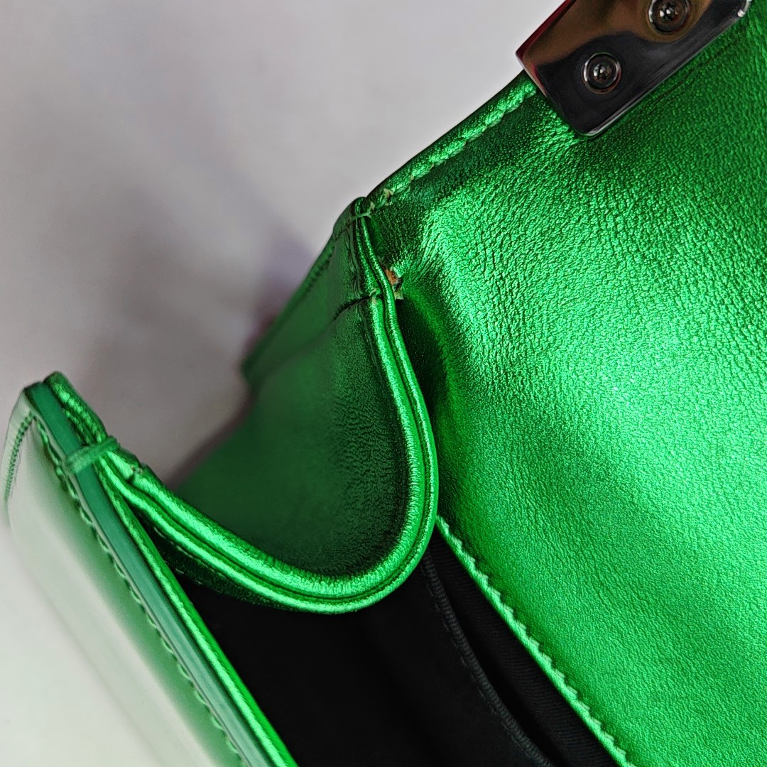 CHANEL BOY CHANEL Medium Green Patent Leather Quilted Shoulder Bag Crossbody Bag with Detachable Strap-(SKU)-959630688