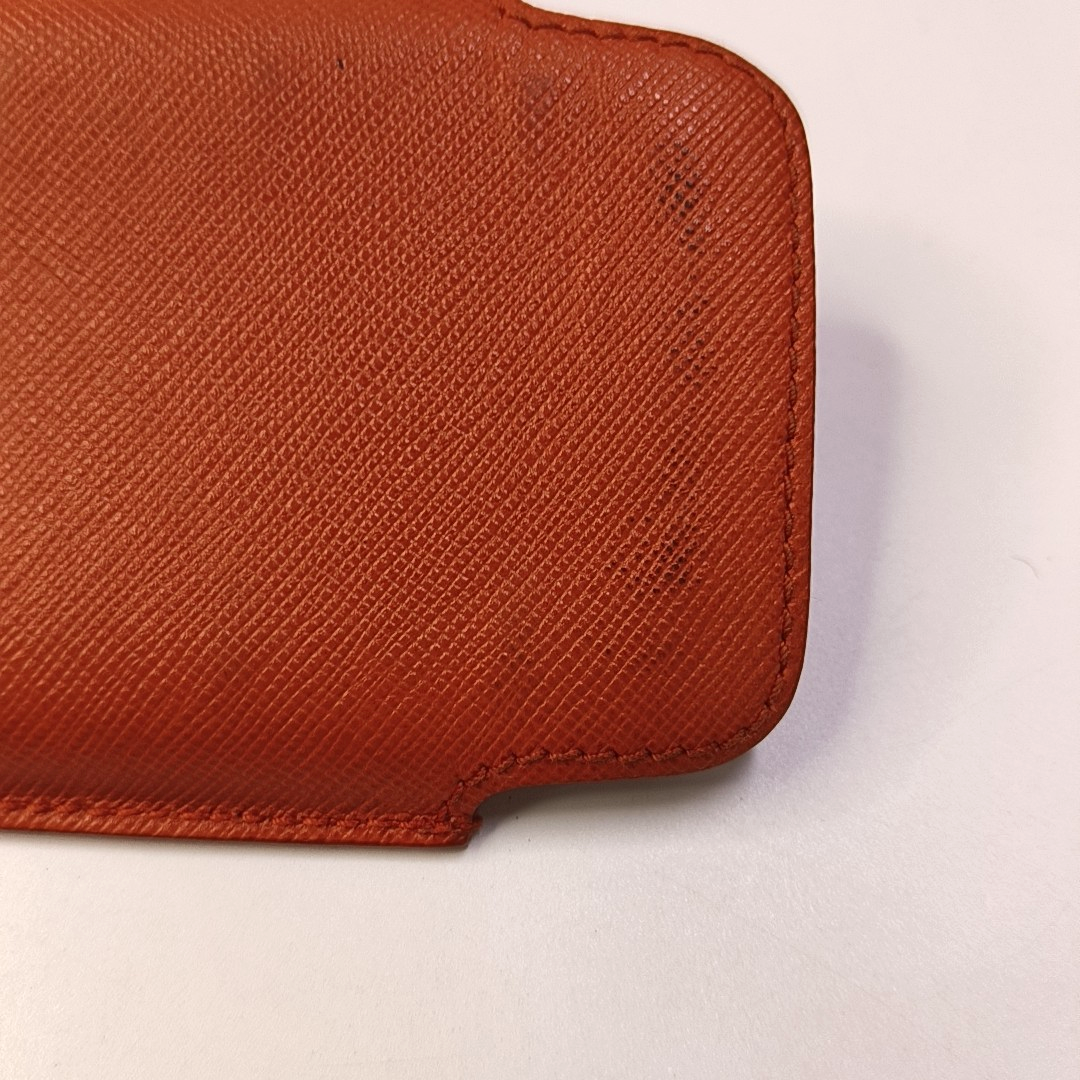 PRADA Orange-red leather logo cross-grain card holder Silver Hardware-(SKU)-958875998