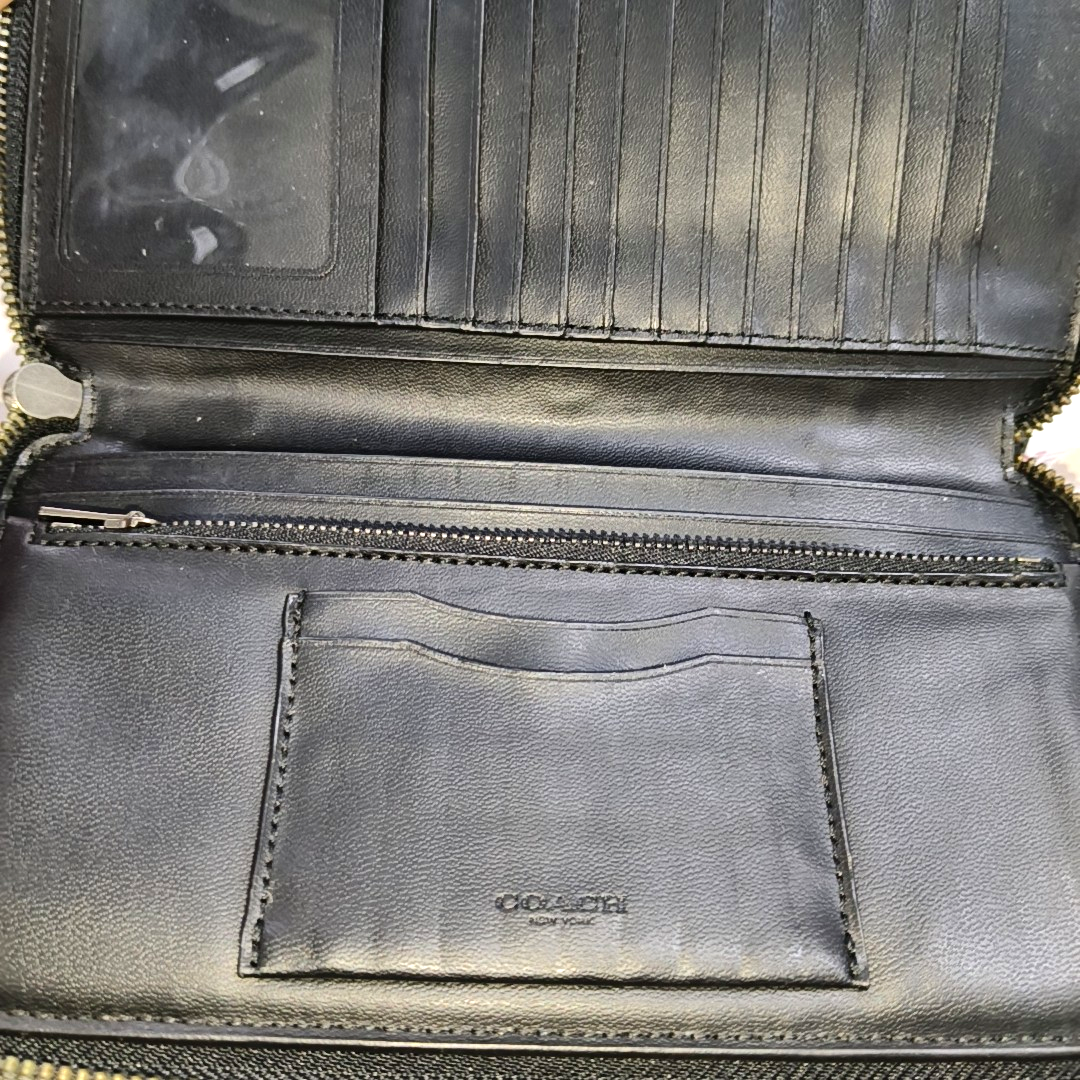COACH Black Leather Clutch Black hardware Vintage model-(SKU)-931190990
