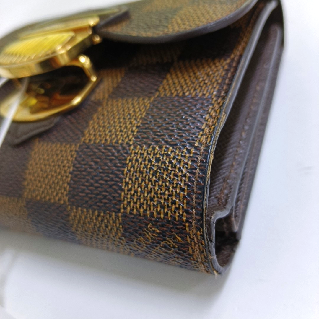 LOUIS VUITTON JOEY Brown Coated Canvas Checkered Wallet Golden hardware-(SKU)-959275247