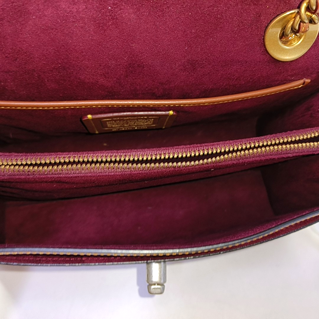 COACH PARKER 26 Black Calfskin Leather Monogrammed Stud Single Shoulder Bag with Crossbody Golden Silver Hardware-(SKU)-942966572