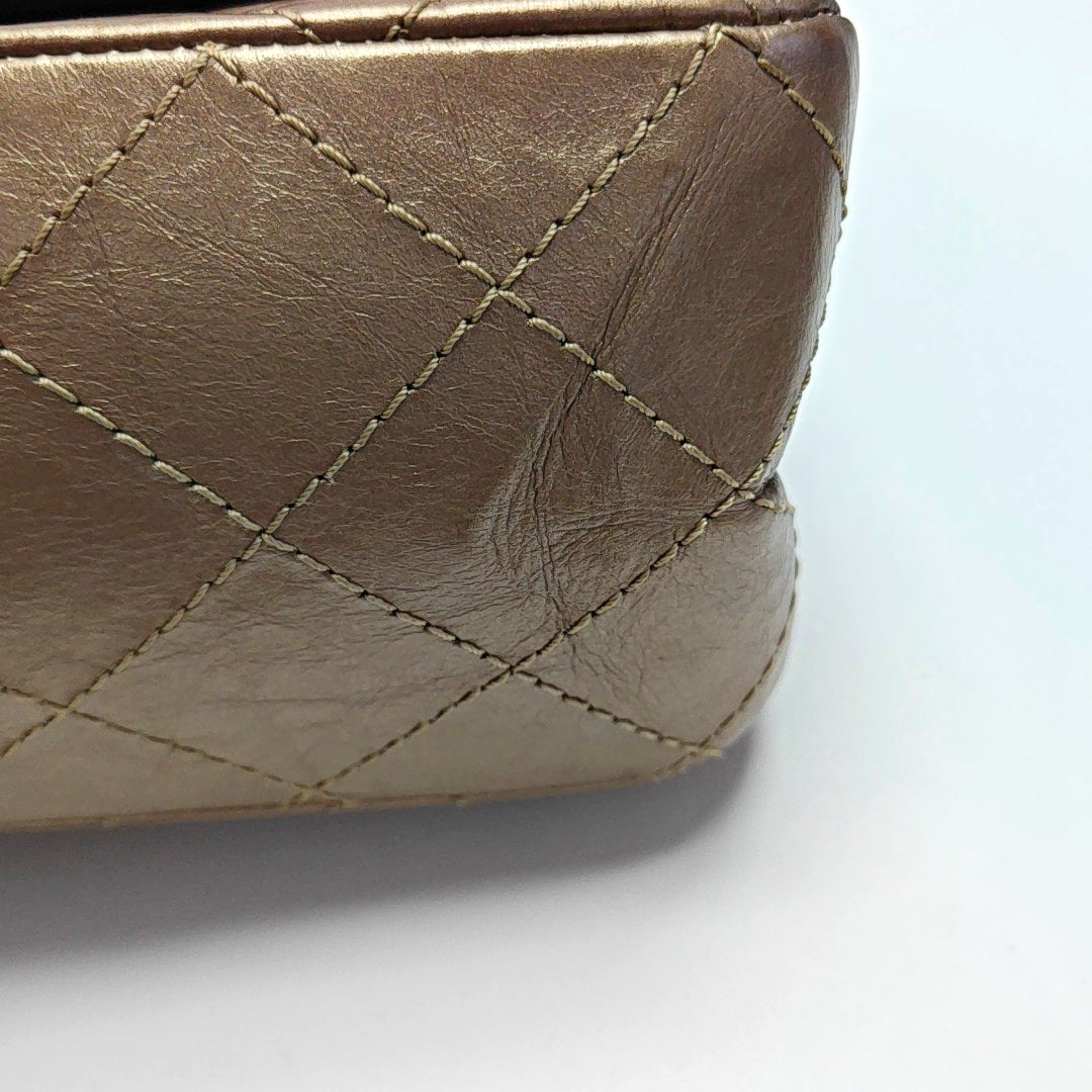 CHANEL 2.55 Maxi Super Large Golden Leather Quilted Single Shoulder Bag Crossbody Bag Palladium Hardware 16 Clasp-(SKU)-970538334
