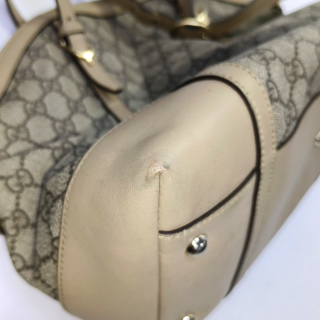 GUCCI GG Supreme Khaki Coated Canvas Monogrammed Single Shoulder Bag Tote Golden hardware Removable shoulder strap-(SKU)-944985050