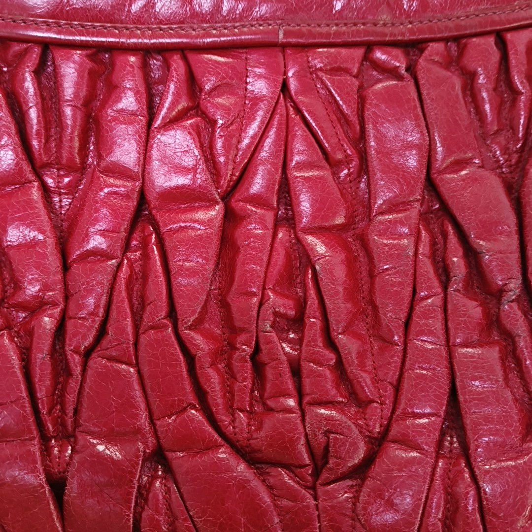 Miu Miu Miu Coffer Red Lamb Leather Quilted Woven Single Shoulder Bag Handbag Crossbody Silver Hardware Removable shoulder strap-(SKU)-959188889