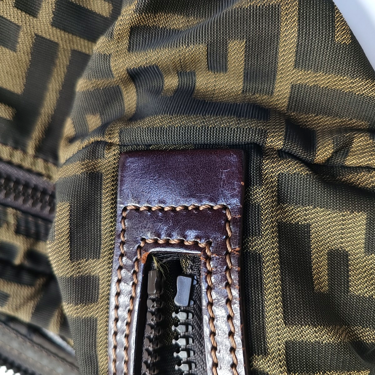 FENDI 棕色织物双F提花手拿包 Silver Hardware-(SKU)-934821117