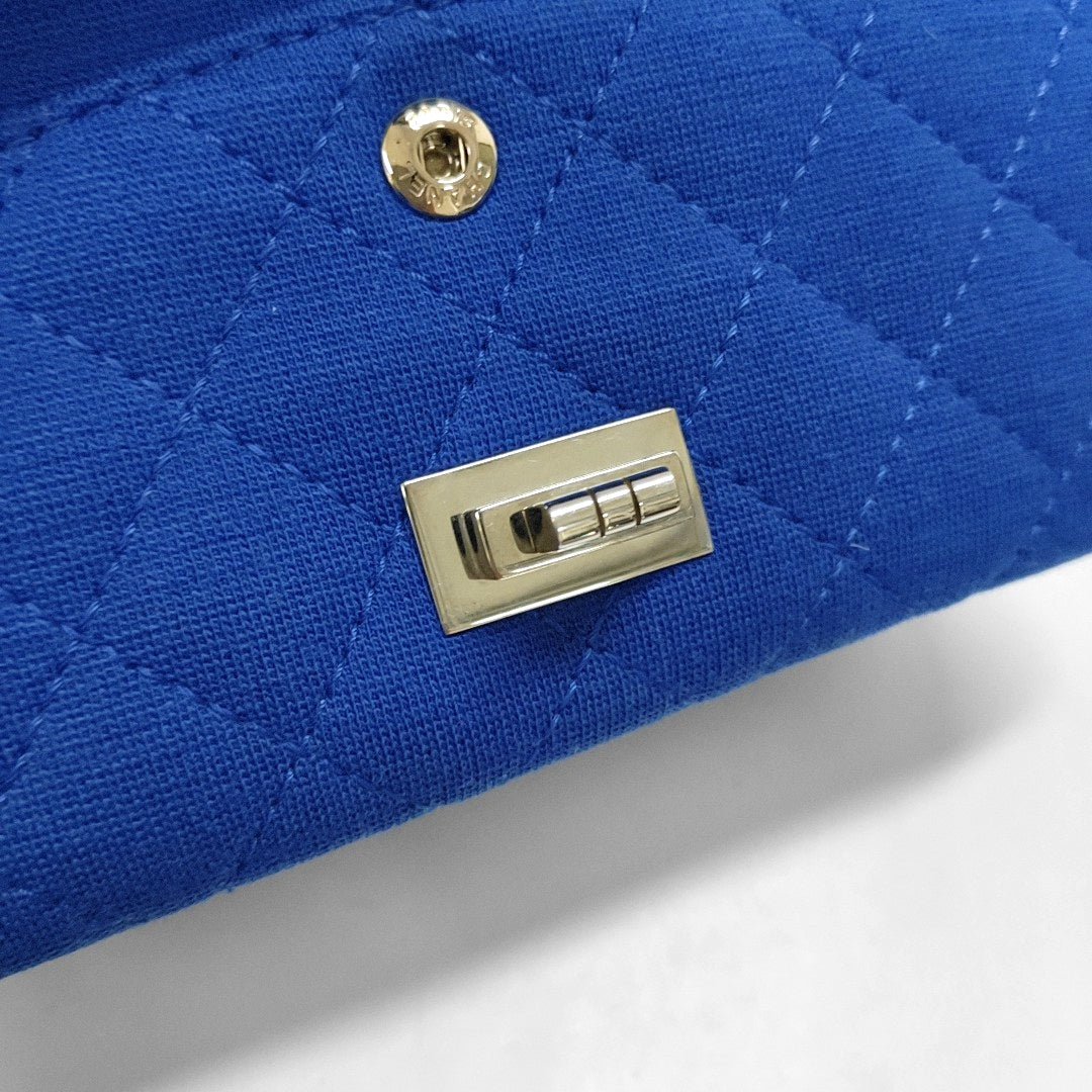CHANEL 2.55 Blue Fabric Quilted Shoulder Bag and Crossbody with Detachable Strap, Silver Hardware, 17 Compartments-(SKU)-968553866