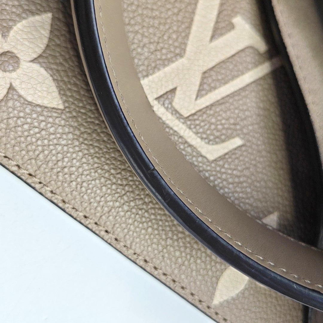 LOUIS VUITTON NÉONOÉ Medium Grey Calfskin Monogram Embossed Bucket Bag Shoulder Bag Tote Bag Crossbody Bag Gold Hardware 2 Removable Straps Pockets Included-(SKU)-969940644