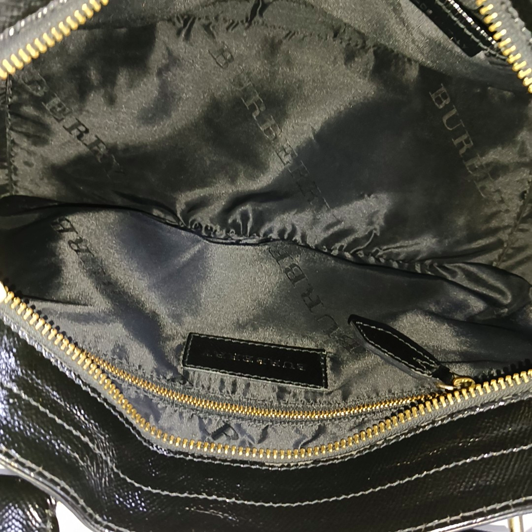 BURBERRY Somerford Black Leather Stud Single Shoulder Handbag Golden Silver Hardware Removable shoulder strap-(SKU)-960988293