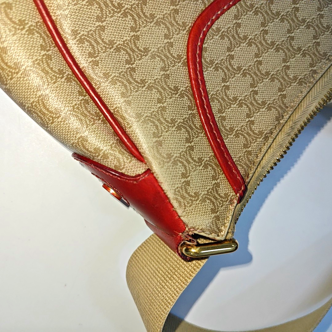 CELINE Khaki Coated Canvas Triumph Grained Shoulder Bag Handbag Golden hardware-(SKU)-936434494