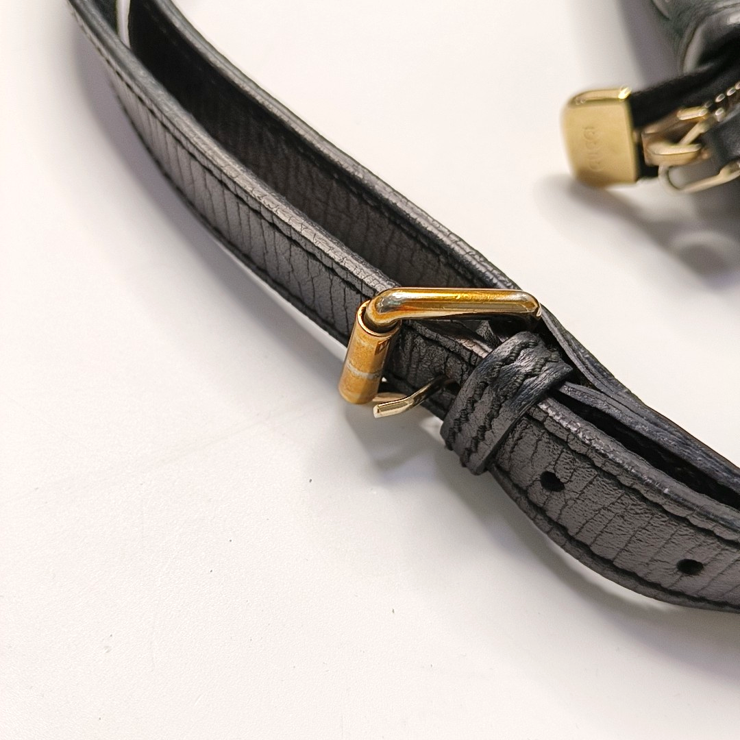 GUCCI Black Coated Canvas Monogrammed Single Shoulder Bag Sling Golden hardware-(SKU)-947676708