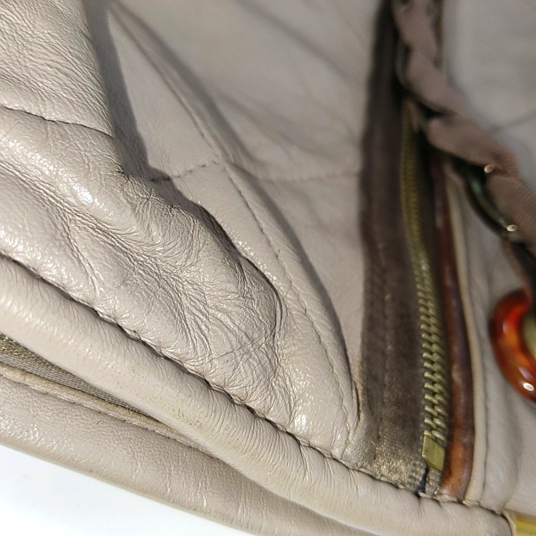 LANVIN Grey Leather Quilted Single Shoulder Bag Gold Brown Hardware-(SKU)-14232379