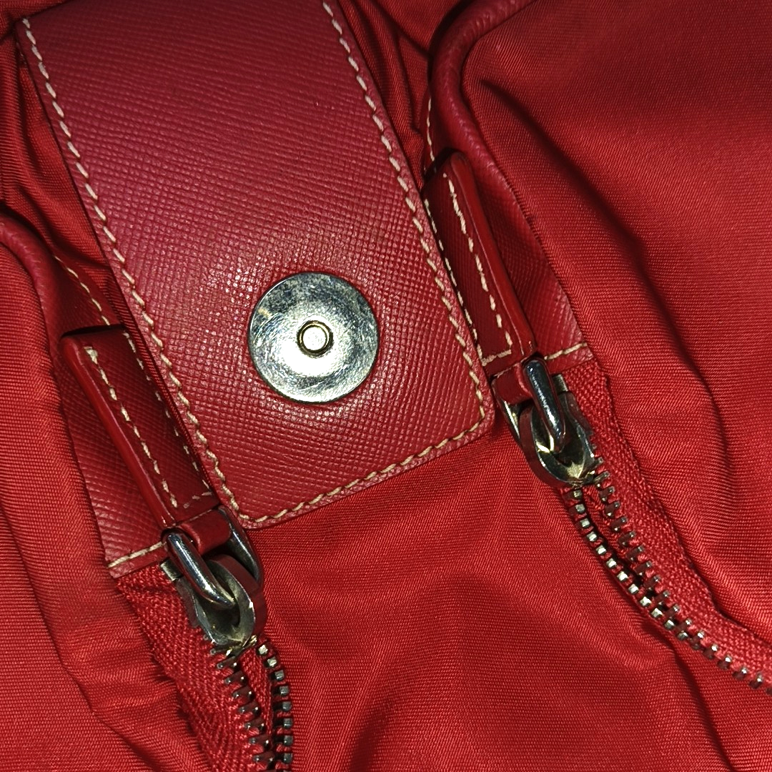 PRADA Red Nylon Single Shoulder Bag Silver Hardware Removable shoulder strap-(SKU)-939884646