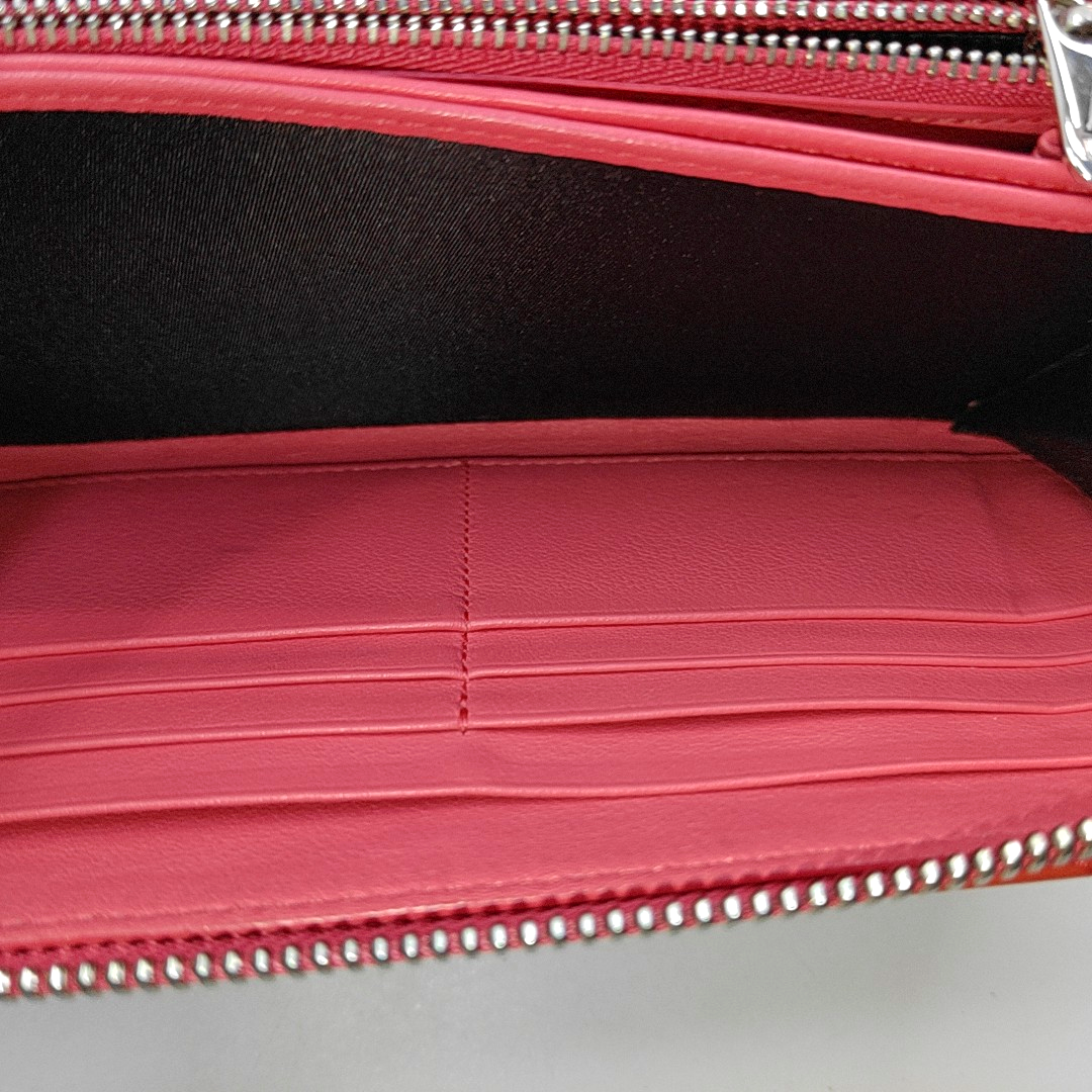 DIOR Lady Dior Red patent leather wicker pattern quilted wallet Golden hardware-(SKU)-945065064
