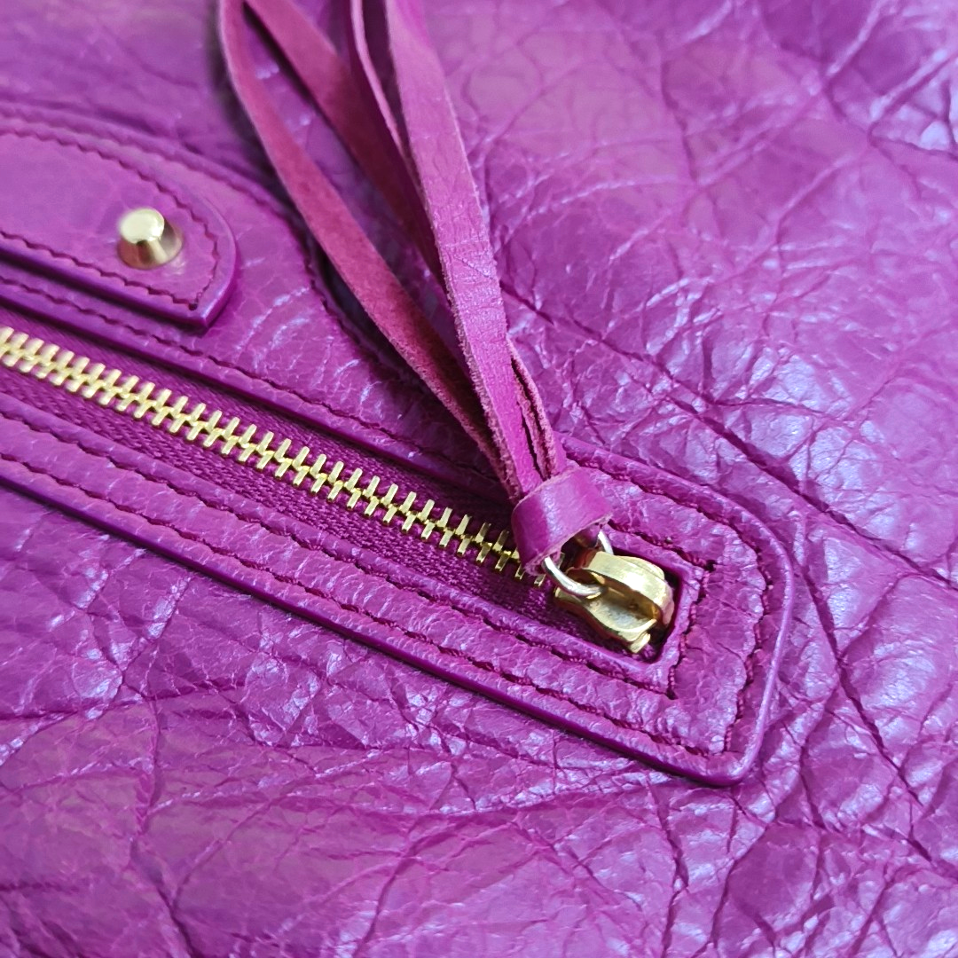 BALENCIAGA Classic City Plum red sheepskin embossed studded biker bag, handbag Golden hardware-(SKU)-958906839