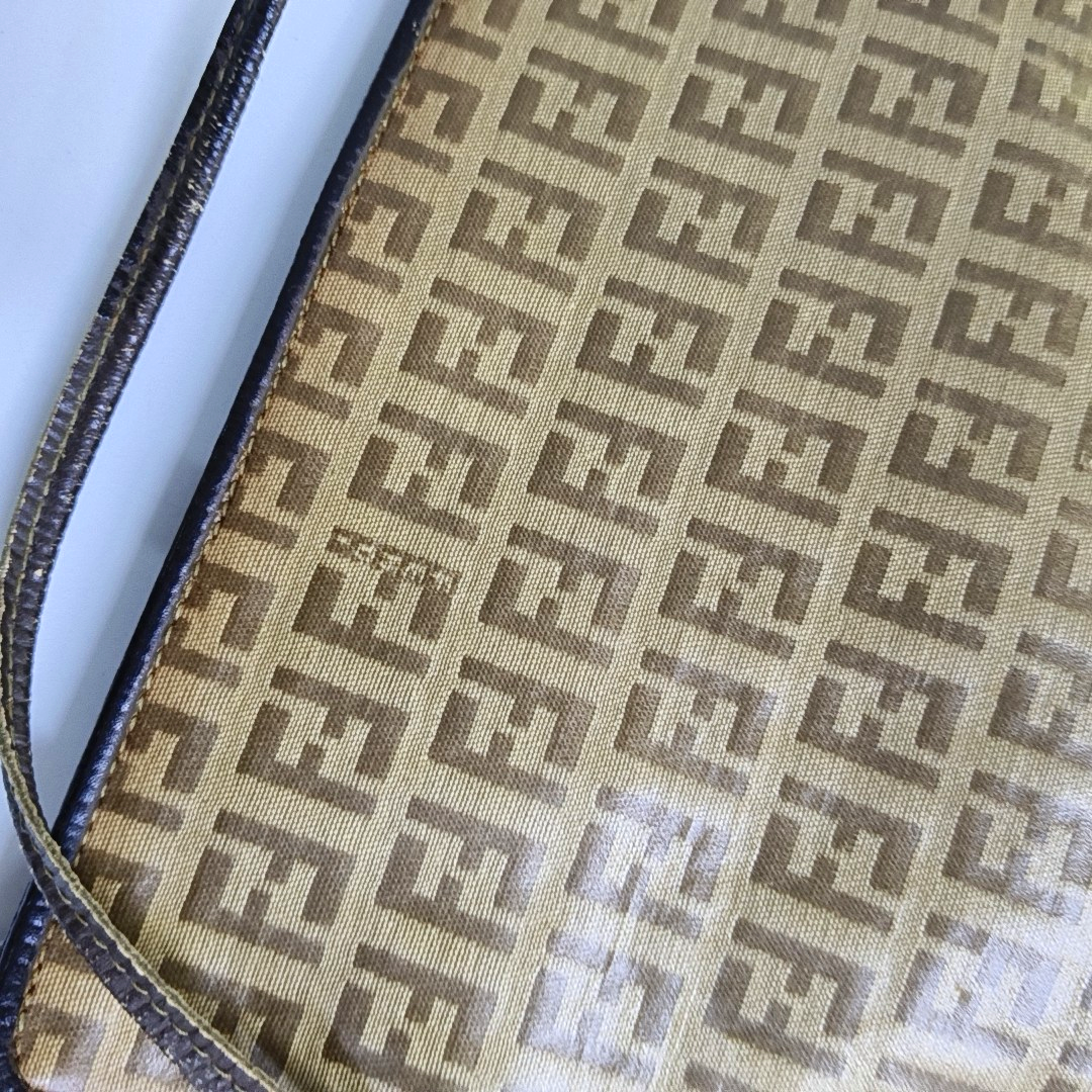 FENDI 棕色涂层帆布双F斜挎包 Silver Hardware-(SKU)-948081952
