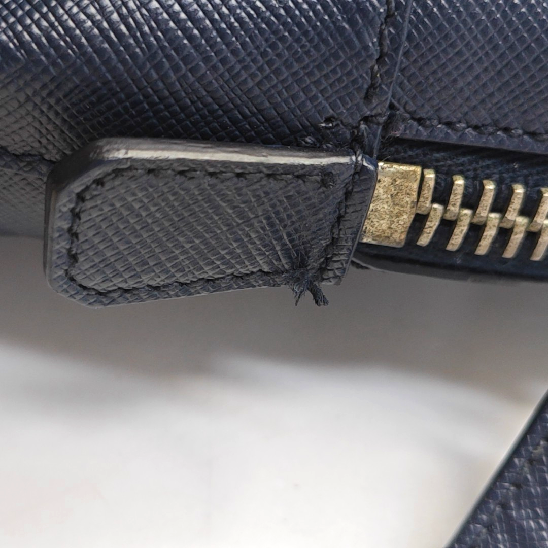 PRADA Vitello Dark blue leather logo crocodile texture handbag Silver Hardware-(SKU)-946699798