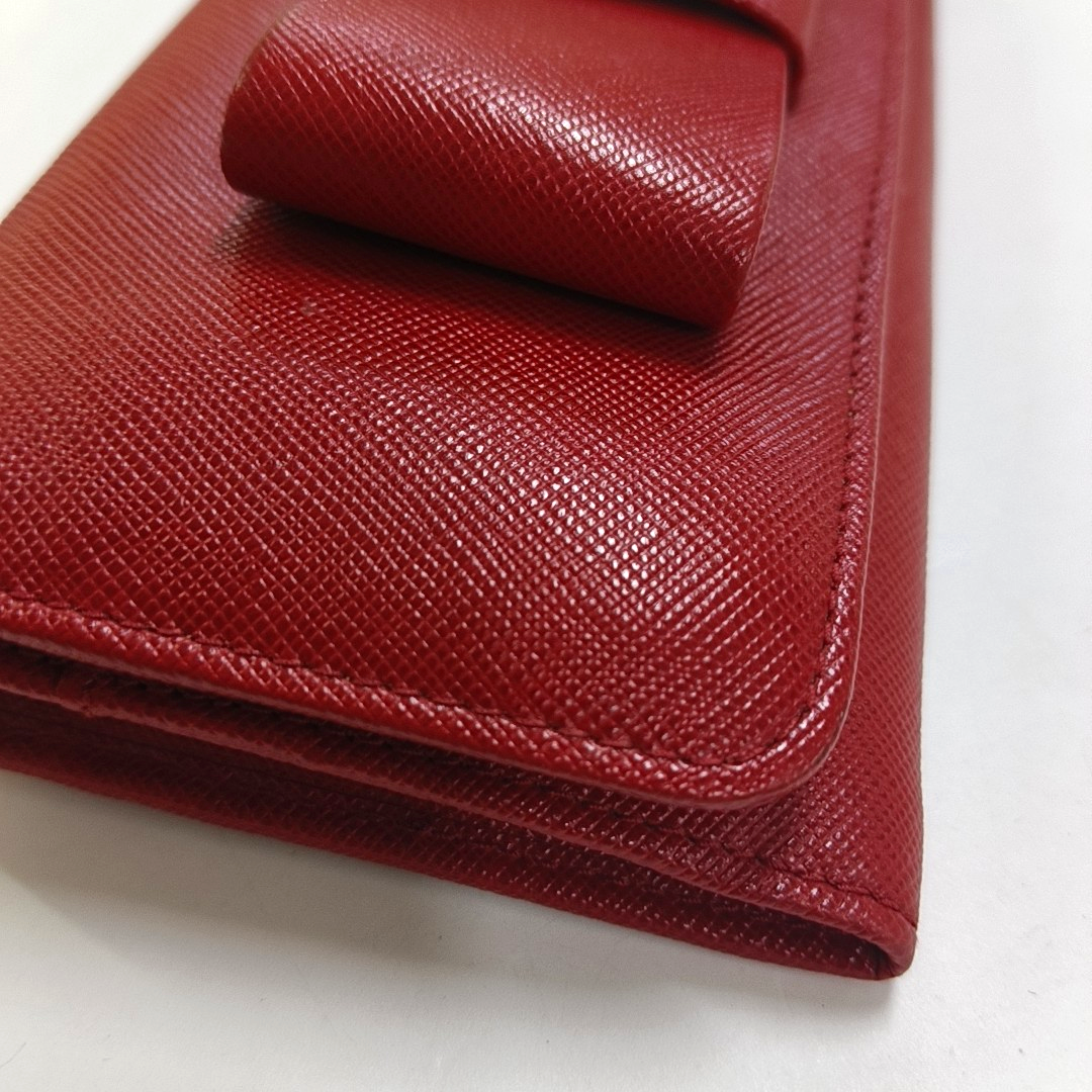 PRADA Fiocco Bow Red Leather Wallet Golden hardware-(SKU)-945456759