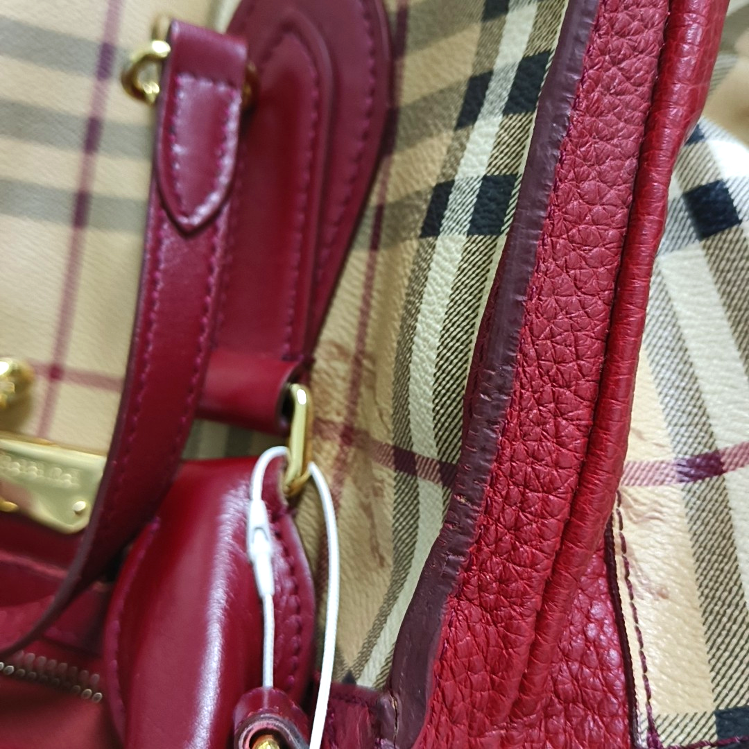 BURBERRY Red Coated Canvas Warhorse Plaid Single Shoulder Bag Golden hardware Removable shoulder strap-(SKU)-948483187