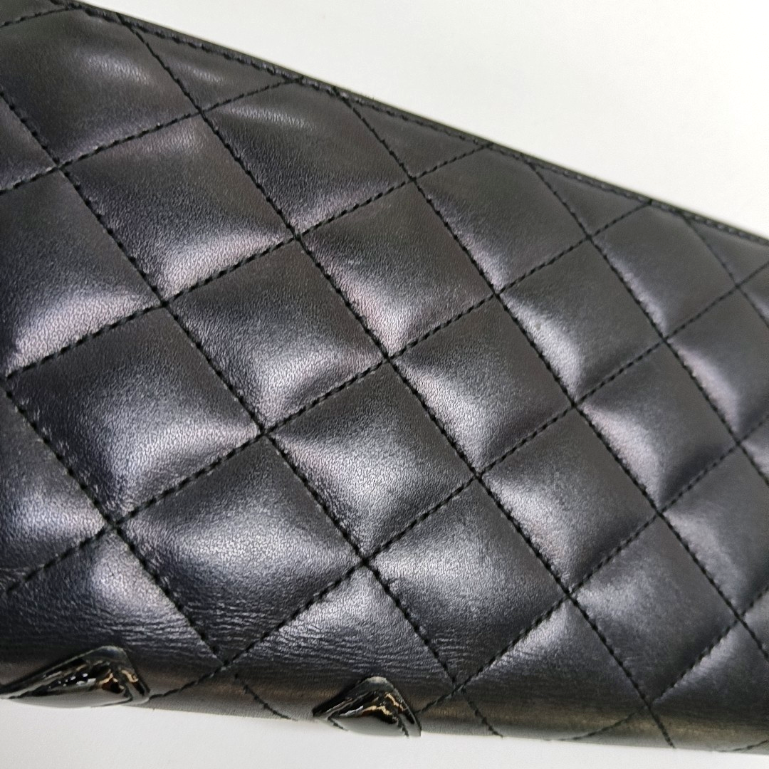 CHANEL CAMBON Black Cowhide Quilted Texture Wallet Silver Hardware 14nan-(SKU)-955276359