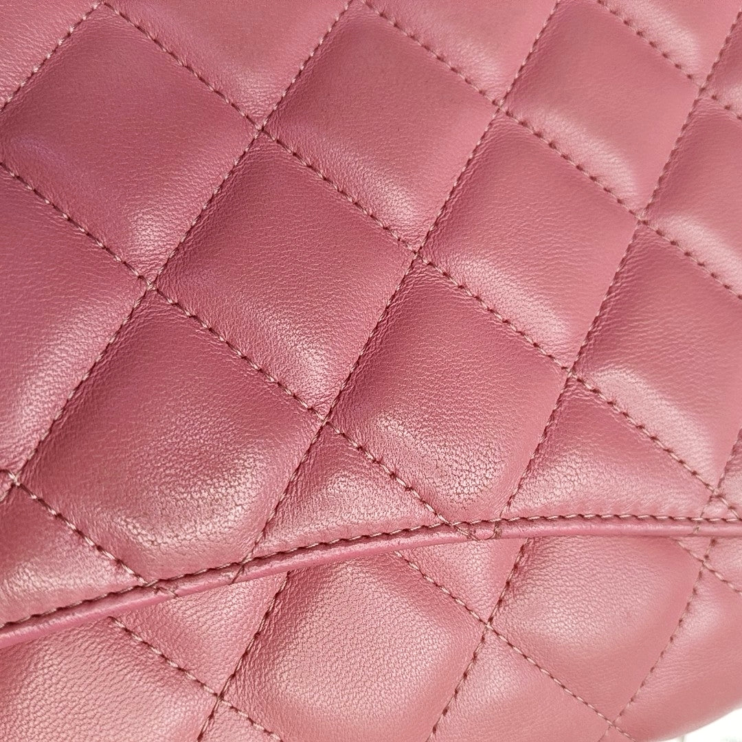 CHANEL CLASSIC FLAP Pink Lamb Leather Quilted Chevron Shoulder Bag Silver Hardware 18 Openings Complete Accessories-(SKU)-969451991