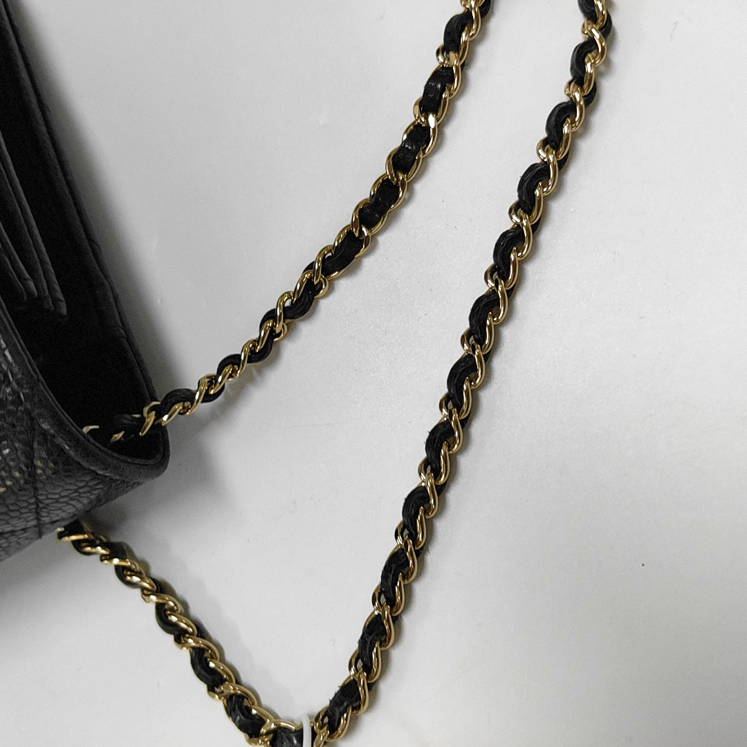 CHANEL DOUBLE CC Black Calfskin Quilted Leather Single Shoulder Bag Crossbody Bag Golden Hardware 25 Clasp-(SKU)-961310373