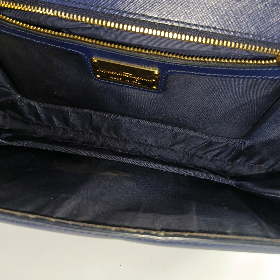 FERRAGAMO Ginny Blue Cowhide Crackle Crossbody Shoulder Bag Golden hardware-(SKU)-932733339