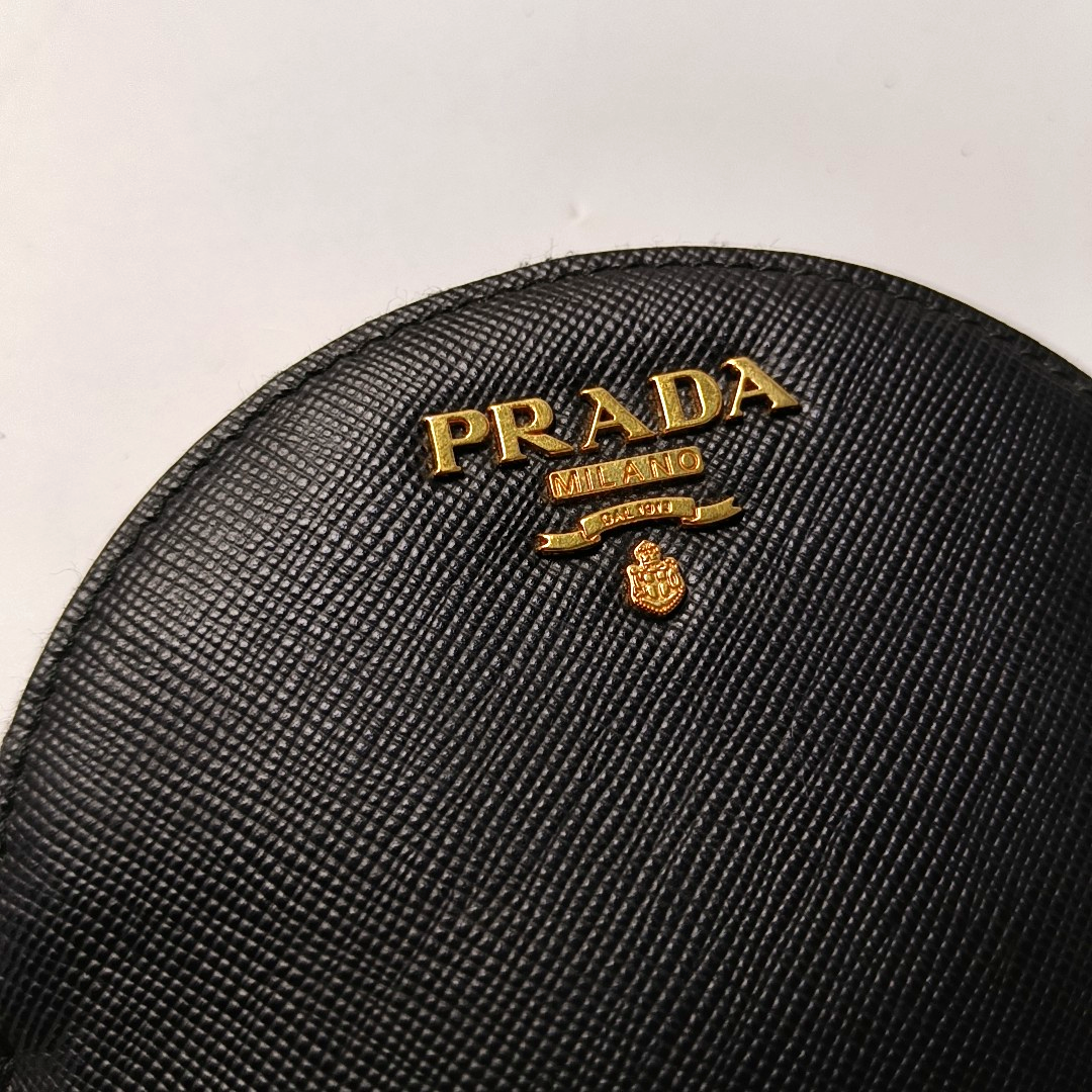 PRADA Round Bun Bag Black Leather Cross Grain Zipper Wallet Golden hardware-(SKU)-947037626