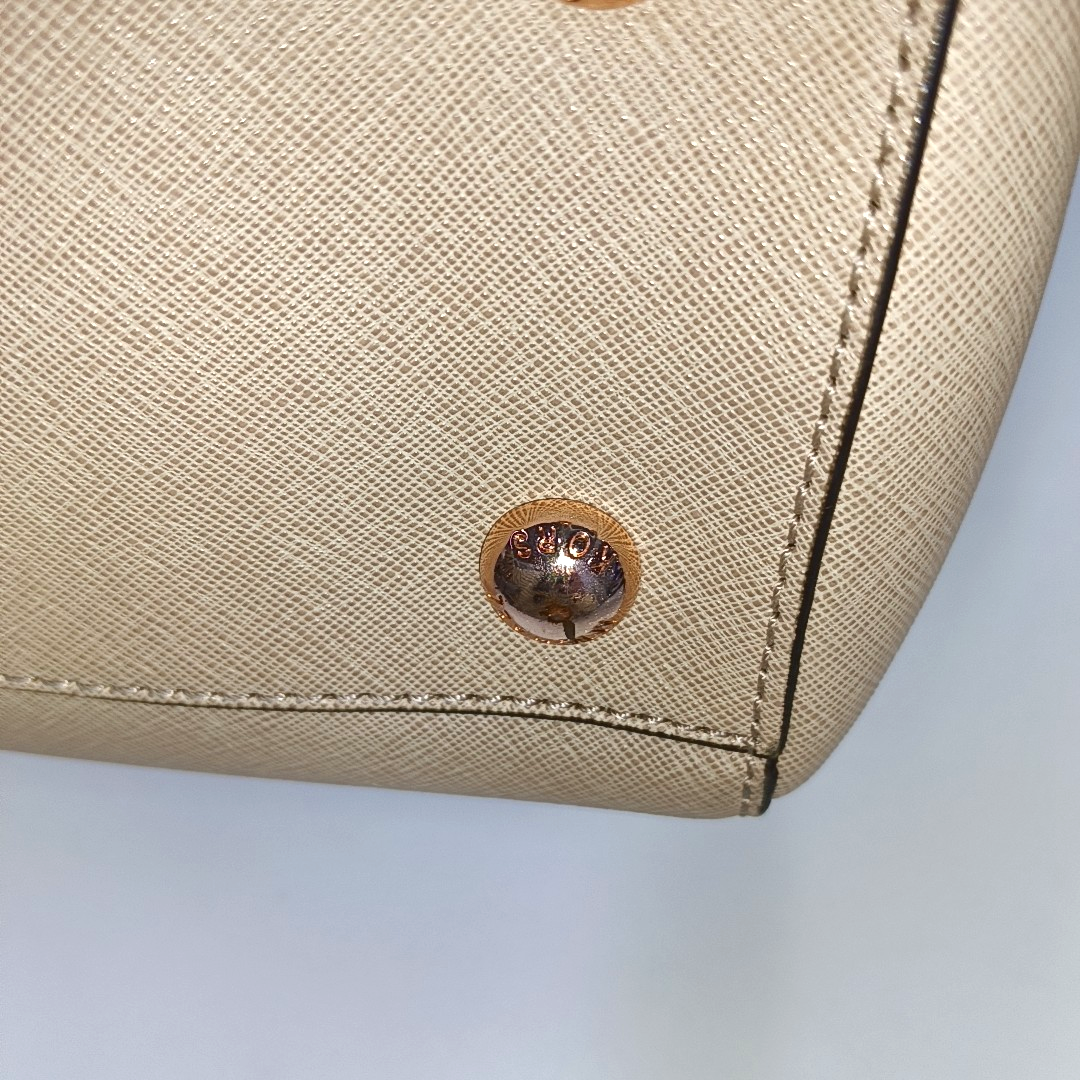 MICHAEL KORS Cynthia Medium size Champagne Leather Stamped Single Shoulder Bag Handbag Crossbody Bag Rose Gold Hardware Removable shoulder strap-(SKU)-939079795