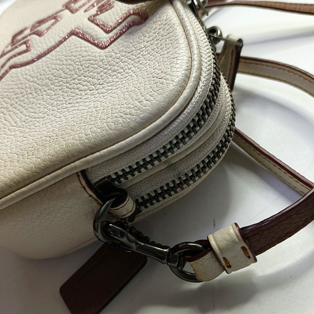 COACH SADIE White Leather Printed Single Shoulder Bag Crossbody Black hardware Removable shoulder strap-(SKU)-942923555