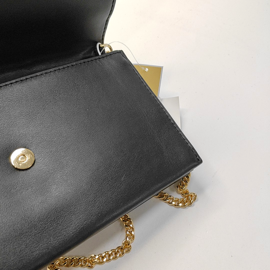 MICHAEL KORS Black Leather Embellished Shoulder Bag Crossbody Golden hardware Removable shoulder strap-(SKU)-942807098