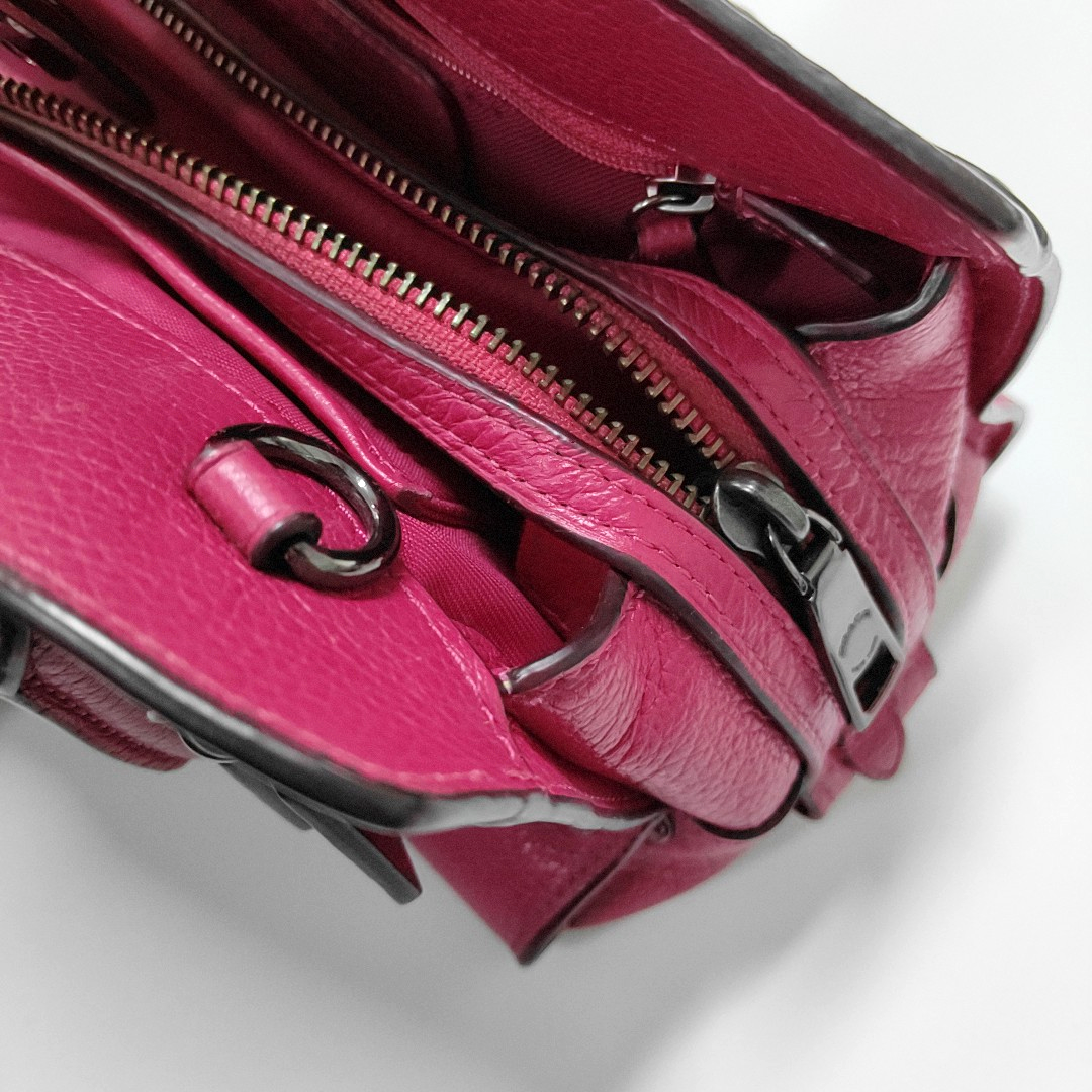 COACH MERCER Fuchsia Leather Studs Carriage Single Shoulder Bag Crossbody Handbag Black hardware Removable shoulder strap-(SKU)-934322406