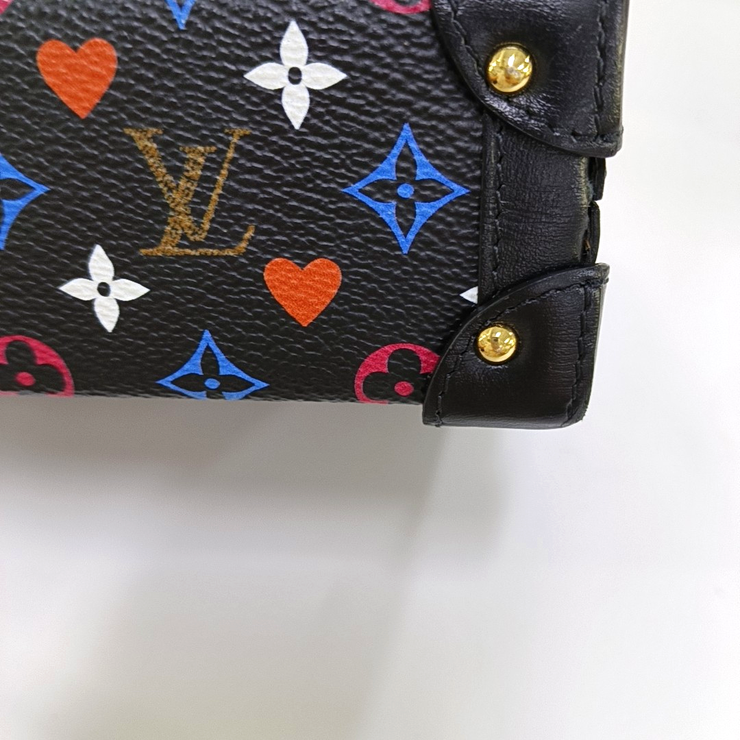LOUIS VUITTON PETITE MALLE Black Coated Canvas Monogram Crossbody Shoulder Bag with Gold Hardware and Removable Shoulder Strap-(SKU)-962639746