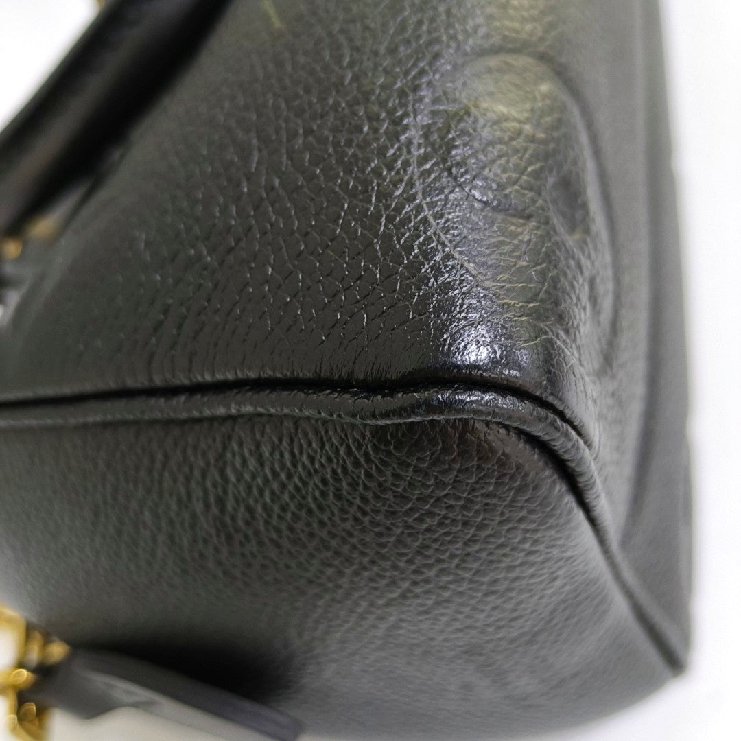 LOUIS VUITTON SPEEDY Medium-sized Black Leather Monogram Embossed Boston Bag Shoulder Bag Golden Hardware Removable Shoulder Strap-(SKU)-969021720
