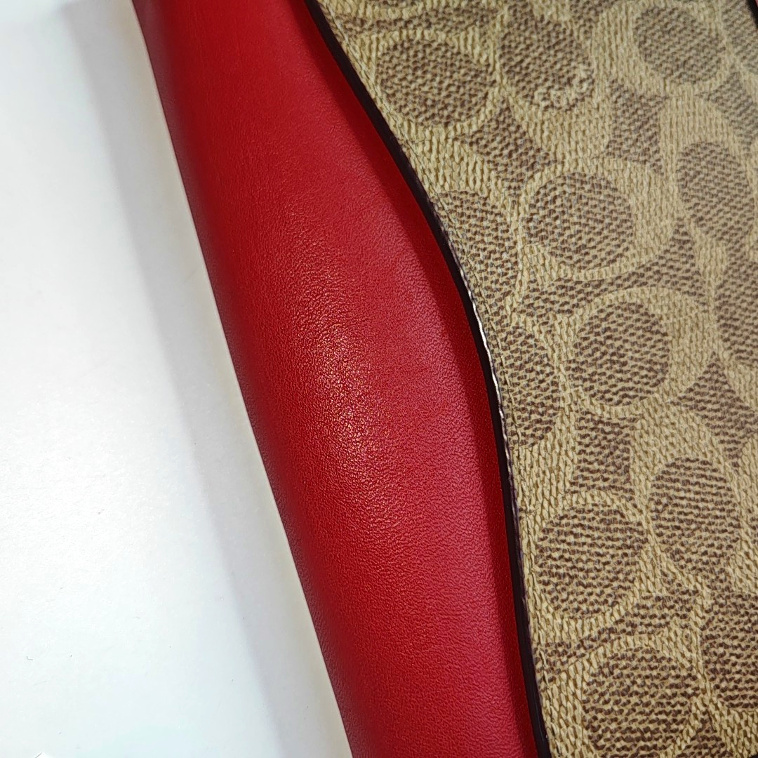COACH Small size Red Leather Monogrammed Single Shoulder Bag Handbag Crossbody Black hardware shoulder straps-(SKU)-933513610